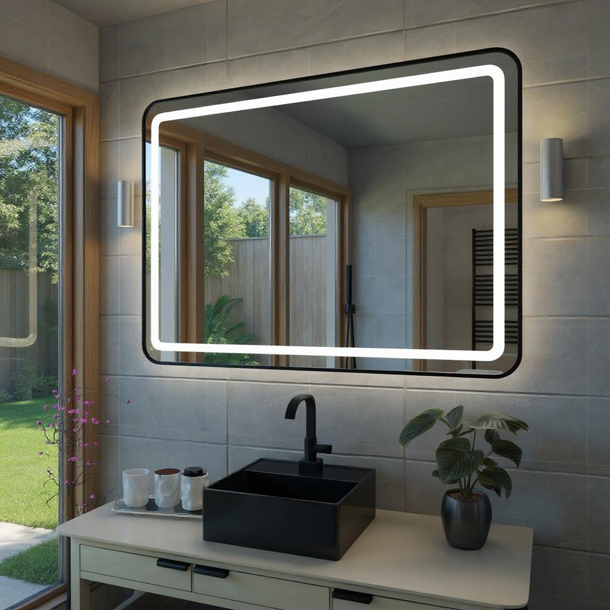 LED Işıklı Dikdörtgen Banyo Aynası - Beyaz Işık