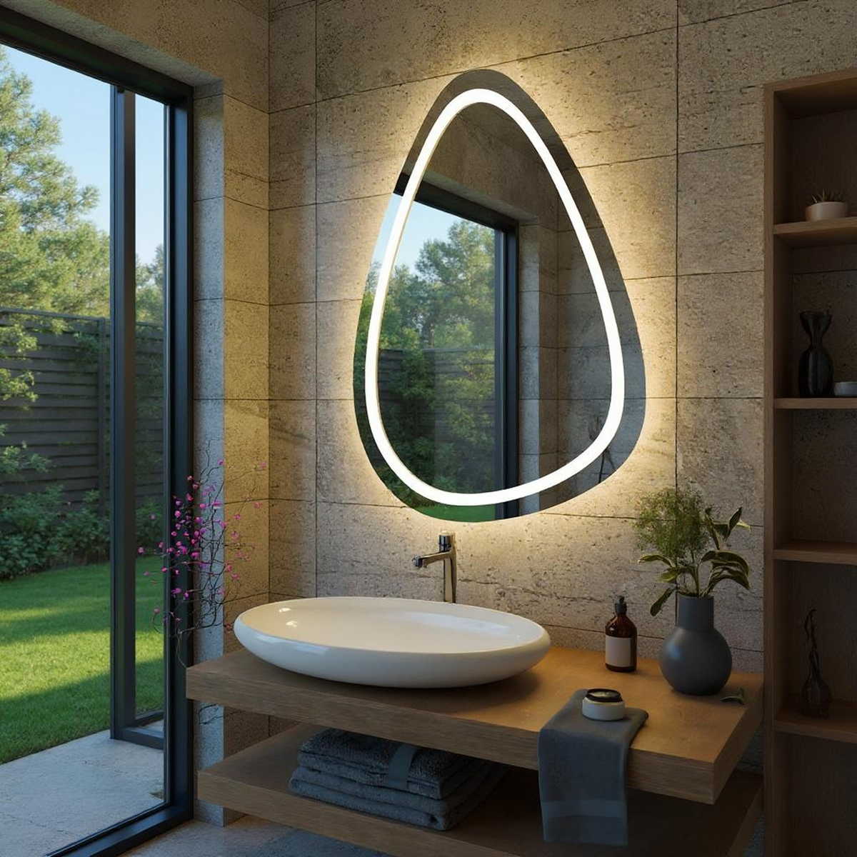 LED Işıklı Asimetrik Banyo Aynası - Gün Işığı
