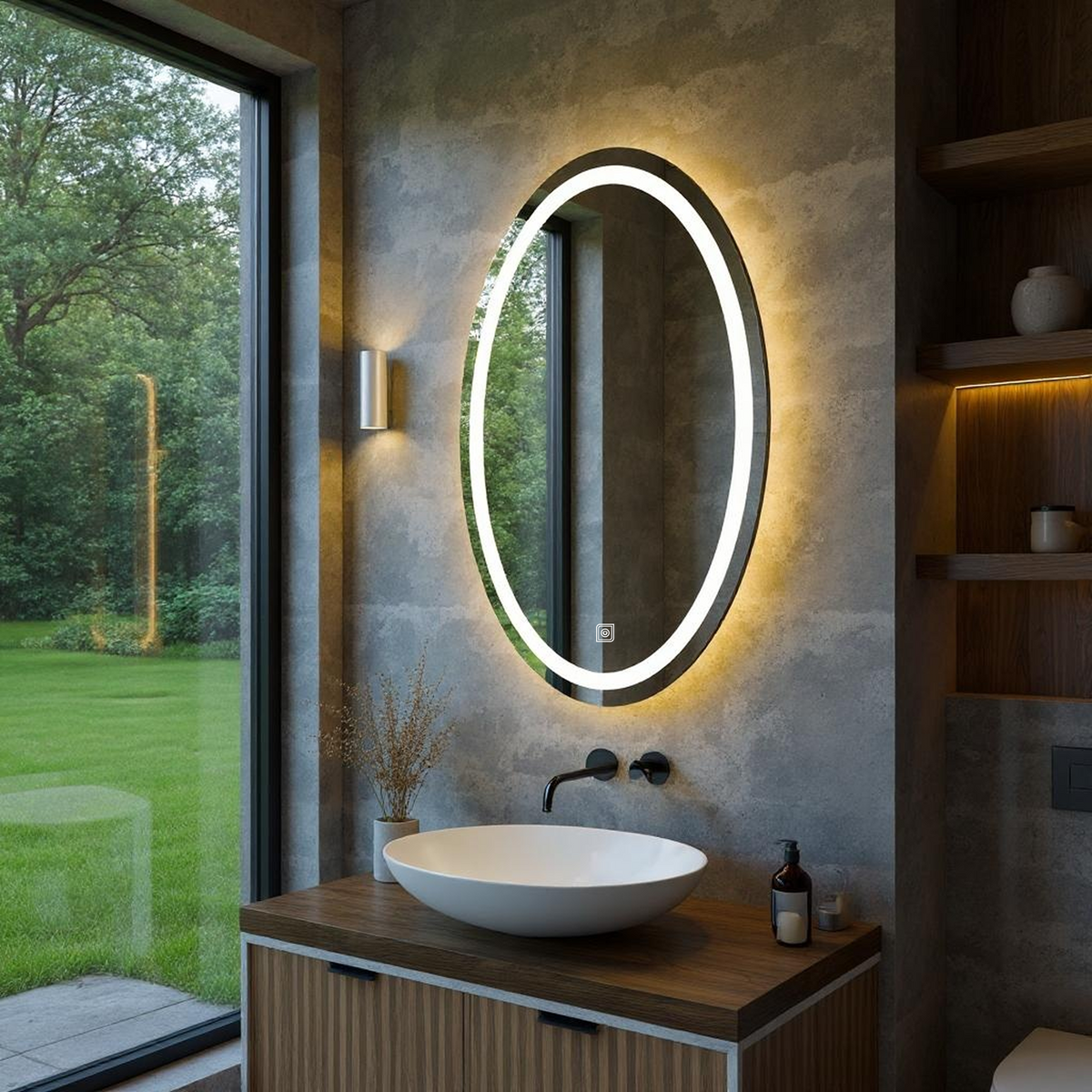 Dokunmatik Tuşlu ve LED Işıklı Elips Banyo Aynası - Gün Işığı