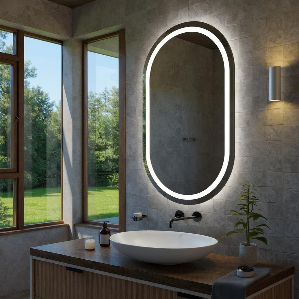 LED Işıklı Oval Banyo Aynası - Beyaz Işık