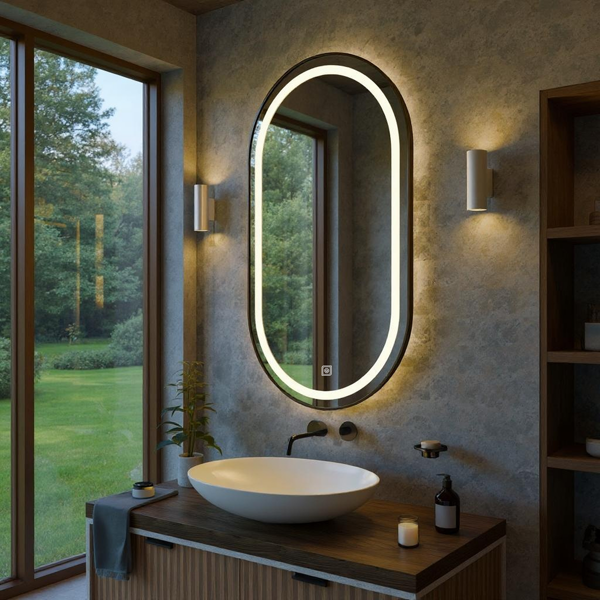 Dokunmatik Tuşlu ve LED Işıklı Oval Banyo Aynası - Gün Işığı
