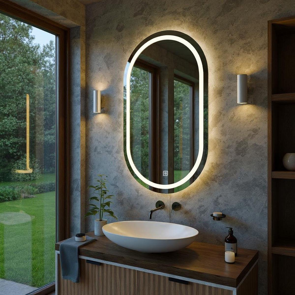 Dokunmatik Tuşlu ve LED Işıklı Oval Banyo Aynası - Gün Işığı