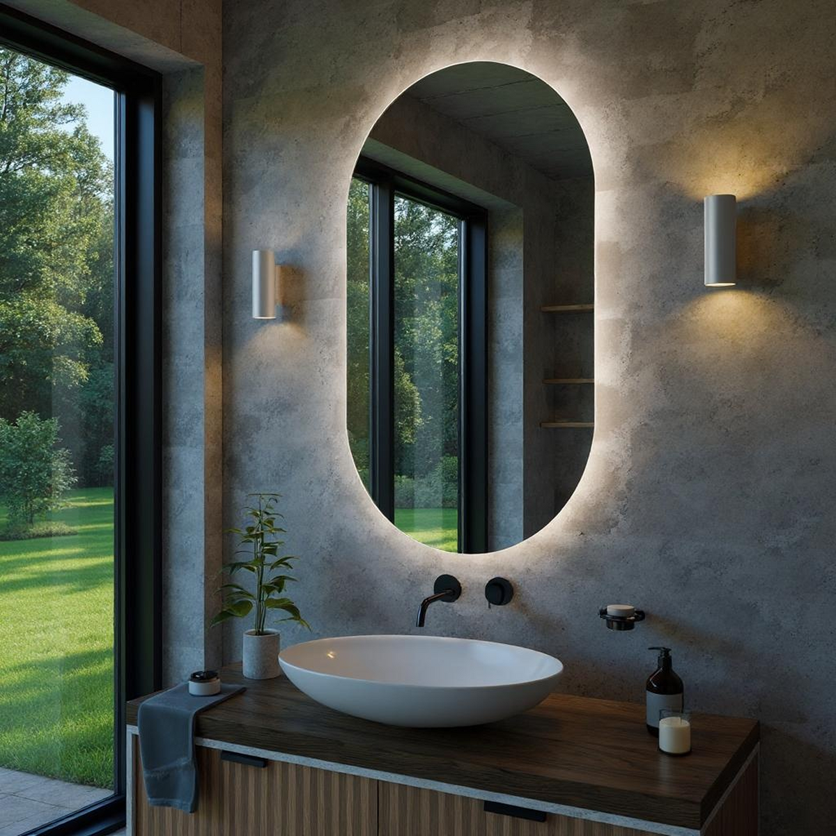 Desensiz LED Işıklı Oval Banyo Aynası - Beyaz Işık