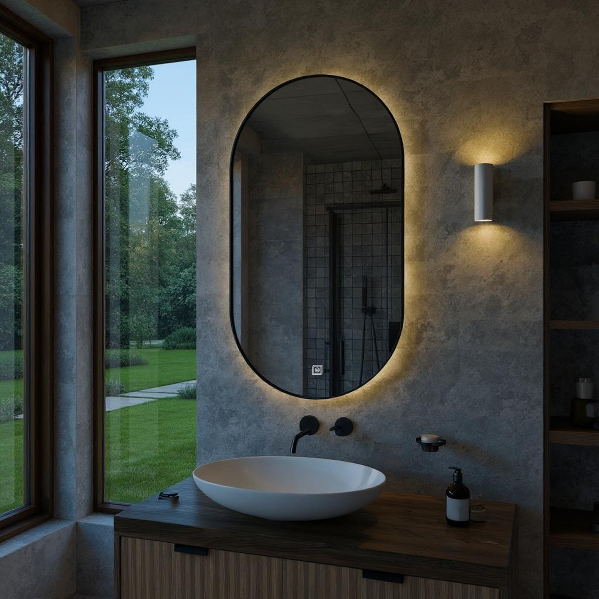 Desensiz Dokunmatik Tuşlu ve LED Işıklı Oval Banyo Aynası - Gün Işığı