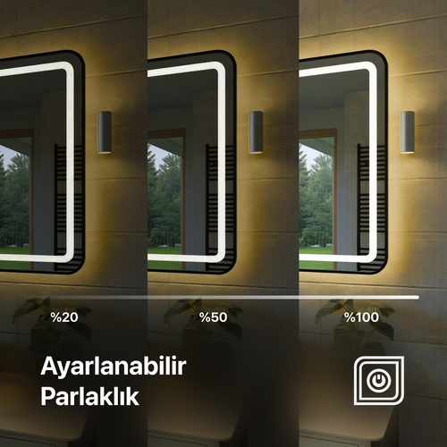 Bluetoothlu, Buğu Çözücülü, Dokunmatik LEDli Asimetrik Ayna - Gün Işığı